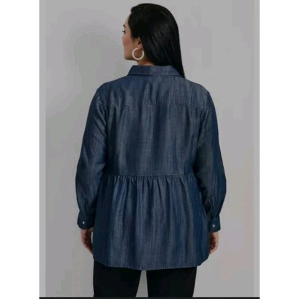Avenue Women's Soft Denim Long Sleeve Button Down Tiered Shirt Size 20 NWT - Picture 2 of 9